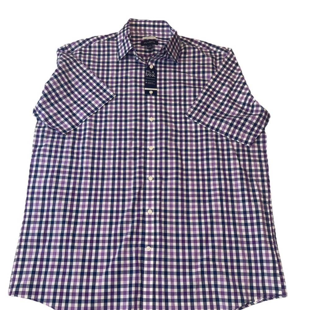 NWT Jos A Bank Traditional Fit Shirt XLT Purple White Short Sleeve XL Tall